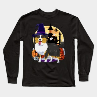 Shetland Sheepdog Halloween Pumpkin Witch Long Sleeve T-Shirt